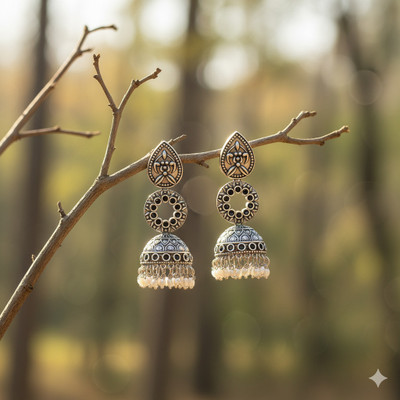 Neeara Fashion Oxidised Long Jhumka Earrings for Women & Girls | Ethnic Statement Jewellery | Alloy Jhumki Earring, Drops & Danglers