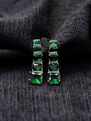 Zoey Rhodium-Plated American Diamond Studded Earrings Cubic Zirconia Brass Drops & Danglers