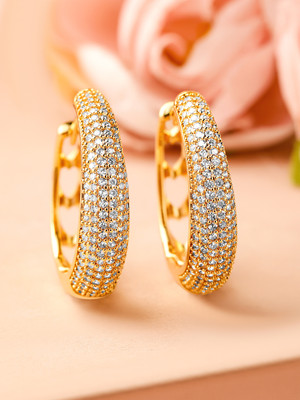RUBANS Rubans 18K Gold-Plated Cubic Zirconia Studded Classic Hoop Earrings Cubic Zirconia Brass Hoop Earring