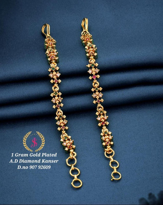 Pushp Creation 1 GRAM GOLD PLATED AD STUDDED FANCY EARCHAIN FOR WOMEN/GIRLS. Cubic Zirconia Brass Chandbali Earring