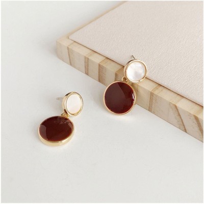 BlueShine Korean Maroon Double Button Earrings for Women Girls western Trendy Party Wear Cubic Zirconia Alloy Stud Earring