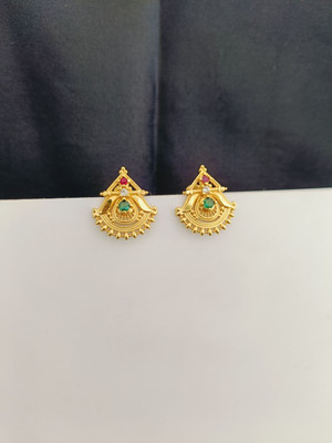 Kowsalya Gold Covering WOMEN STUD Ruby, Emerald, Diamond Brass Stud Earring