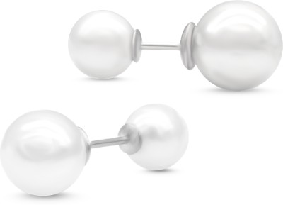 AMOLI 925 Sterling Silver Double-Sided Pearl Earrings Pearl Sterling Silver Stud Earring