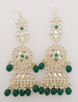 EVY EVY Green Pearls Pachi Kundan Indian Bollywood Style Earrings Set Pearl Copper Drops & Danglers