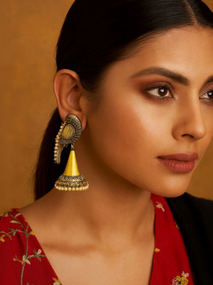 Digital Dress Room Afghani Jhumka Earrings Peacock Design With Pearl Brass Jhumki Earring