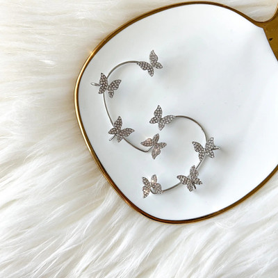 Vembley Korean Silver Studded Butterfly Ear Climber Ear Cuff For Women/Girls Cubic Zirconia Alloy Hoop Earring