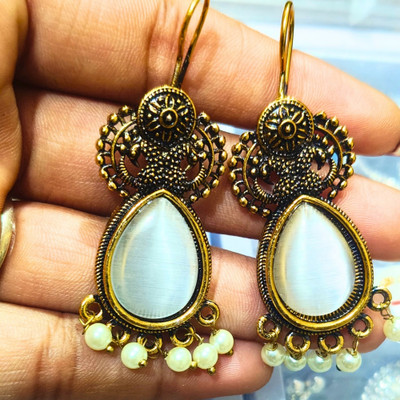 Ratnajori Black Colour German Silver Oxidised Pearl Earring Pearl Alloy, Brass Drops & Danglers, Earring Set, Plug Earring