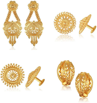 VIGHNAHARTA Golden Alloy Stud Earrings Combo Set(Sales Package-4 Pair Earrings) Cubic Zirconia Brass Stud Earring, Clip-on Earring