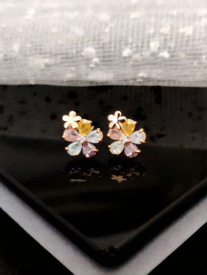 immitation Multi-Color Cubic Zirconia Flower Stud Earrings Diamond Stainless Steel Stud Earring