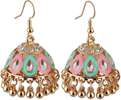 Lucky Jewellery Designer Gold Plated Pink Mint Meenakari Jhumki Pack of 1 (250-CHJM1-1149-PKMNT) Copper Jhumki Earring
