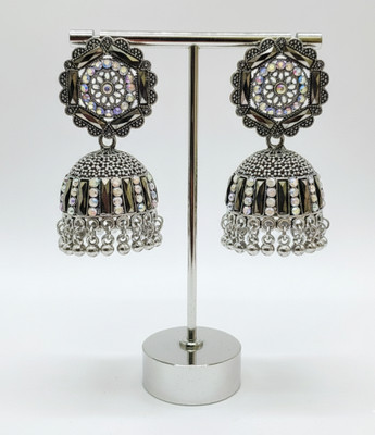 Jewel Bloom Elegant Oxidised Silver Jhumka Earrings for Women & Girls Alloy Jhumki Earring, Stud Earring
