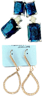 Hernger traders AD_Rectangle_Blue_05 & Rg_white_stone_06 Cubic Zirconia Alloy Earring Set