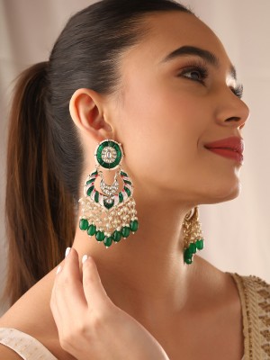 Priyaasi Green Meenakari Kundan Beads Earrings Brass Chandbali Earring