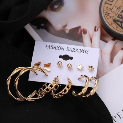 YU Fashions Butterfly Snake Silver Hoop Pearl Earrings Metal Earring Set