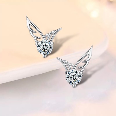 MYKI High Quality CZ Fashion Earring Angel Wings for Women& Girls Stud Earrings with Rose Box Packing Cubic Zirconia Metal Stud Earring