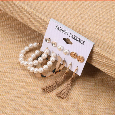JDENTERPRISES Combo of 6 Pair Golden Coin Stud/Tassel Drop/Pearl Hoop Earrings For Women/Girls Pearl Alloy Hoop Earring