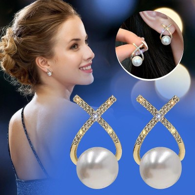 Karishma Kreations Gold Plated Latest Pearl stud Earrings combo for Women Girls Metal Earring Set Cubic Zirconia, Crystal, Pearl Stainless Steel, Brass Earring Set, Drops & Danglers, Stud Earring, Clip-on Earring, Cuff Earring