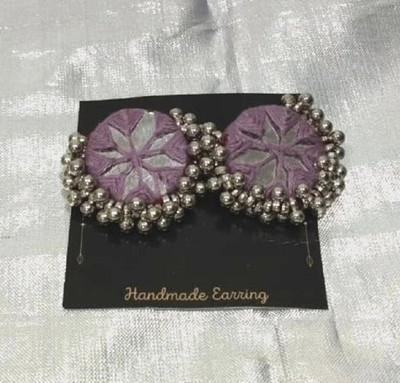 Guruji Creations Round Shape Handmade Earrings Fabric Stud Earring