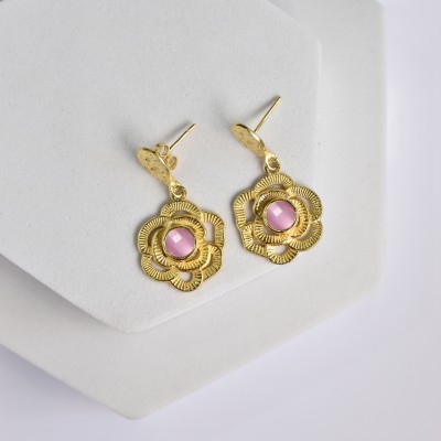 VANYA LARA Floral Drop Earrings - VER0007 Quartz Brass Earring Set