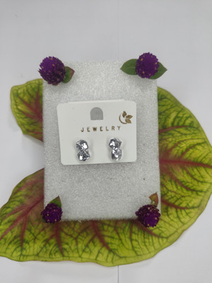 JB Collection 2 Pairs White Crystal Stud Earrings for Women & Girls Alloy Stud Earring