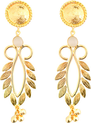 RR Traders Elegant Brass Plated Leaf Design Drop Earrings for Women & Girls Beads Alloy Drops & Danglers
