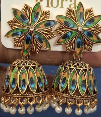 SAKETHAM Peacock Eyes Gold Alloy Jhumki Earring