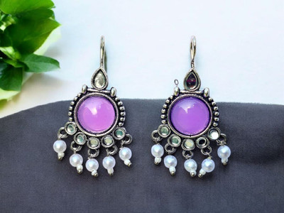 jhumkhas Elegant Black Stone & Pearl Drop & Dangler Earrings for Women & Girls Beads Alloy Drops & Danglers