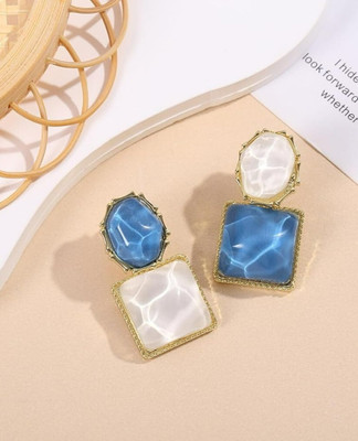 JRISSY Blue and White Gemstone Drop Korean Earrings for Bridesmaids Alloy Earring Set, Drops & Danglers