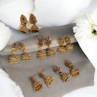 Vigilantee Jewels Antique Temple Jhumki combo set of 6 traditional gold plated alloy minimal Cubic Zirconia, Pearl, Beads Alloy Chandbali Earring, Drops & Danglers, Jhumki Earring, Earring Set Vigilantee Jewels Antique Temple Jhumki combo set of 6 traditional gold plated alloy minimal Cubic Zirconia, Pearl, Beads Alloy Chandbali Earring, Drops & Danglers, Jhumki Earring, Earring Set