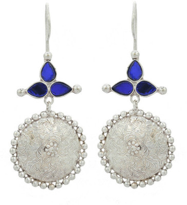 V L IMPEX Maroon Silver Lookalike Brass Oxidized Quirky Petals Stud Dangle Earring Brass Hoop Earring