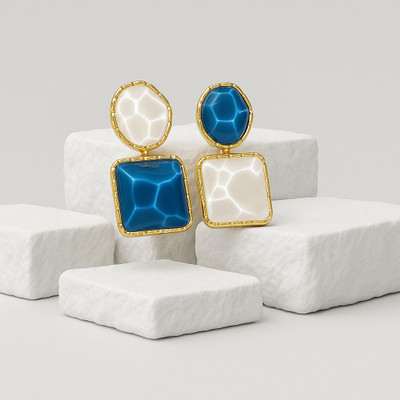 Dressberry Gold-Plated Geometric Statement Earrings for Women Designer Enamel Drop Earrings Emerald Brass Drops & Danglers