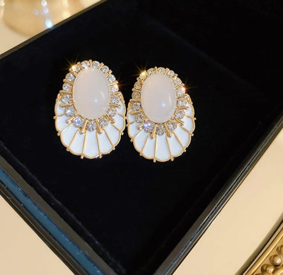 Ayora Elegant White Stud Earrings Cubic Zirconia, Pearl Stainless Steel Stud Earring