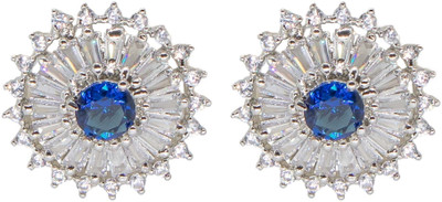Manikya MANIKYA Brass AD Rhodium Plated Earings Tops With Hydro Colour CZ Stones Cubic Zirconia Brass Stud Earring