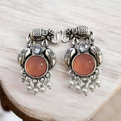 NICELIFE COLLECTIONS Vintage Elephant Earrings with Turquoise Stone Alloy Stud Earring