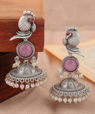 HATRENDZ TRANDDIG SILVER OXODISE EARRING FOR WOMEN AND GIRL Crystal Alloy Jhumki Earring