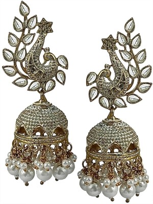 alysa Gold Plated Meenakari Peacock Shaped Jhumka/Jhumki Earrings For Women & Girls Alloy Jhumki Earring