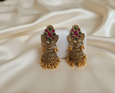 DEESHINE Deeshine Creation Antique Temple Jhumkas for Ethnic Wear. Beads, Pearl Brass Chandbali Earring