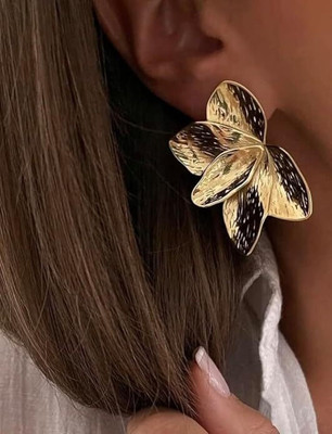 EDITION JEWELS Gold Leaf Statement Earrings for Women Alloy Stud Earring