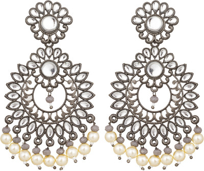 AADITA Stylish Fancy Party Wear Oxidised Antique Kundan Beads, Pearl Alloy Chandbali Earring