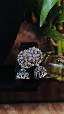 MHASAH Royal Silver & Purple Crystal Jhumka Earring Crystal Alloy Jhumki Earring