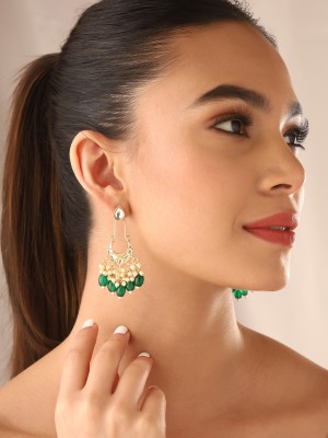 Priyaasi Kundan Green Beads Chandbali Earrings Brass Chandbali Earring