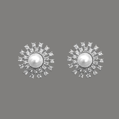 Mrigangi Stylish American Diamond Pearl Stud Earring for Women and Girls Cubic Zirconia Alloy Stud Earring