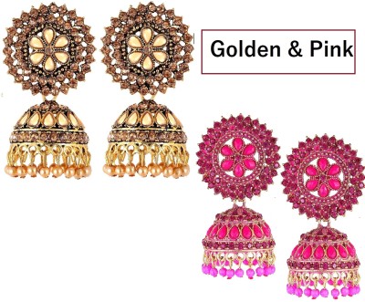 Kaima Traditional Latest Design Gold-Plated Stone Jhumki Earrings (Pack of 2) Beads Alloy Jhumki Earring