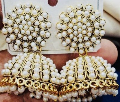 SAKETHAM White Gloden Shades Alloy Jhumki Earring
