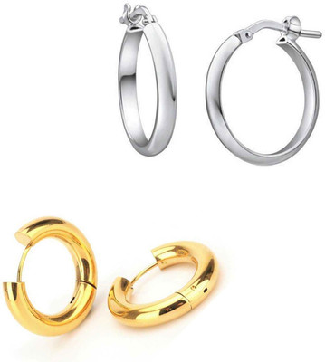 ShobhRam 2 Pair Silver Gold studs Earring Bali Hoop ComboEarring-55 Metal Hoop Earring