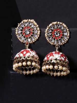 Kairangi Traditional Gold-plated & Enamel Base Metal and Pearl Jhumki Earrings Crystal Metal Jhumki Earring