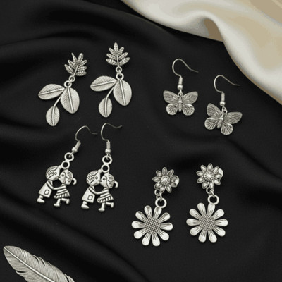 ANNORA INTERNATIONAL Pack of 4 Beautiful Earrings Brass Drops & Danglers, Huggie Earring, Earring Set, Huggie Earring