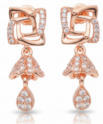forevershine Rose Gold Plated Geometric Square Stud CZ Jhumki Style Drop Earrings Alloy Jhumki Earring