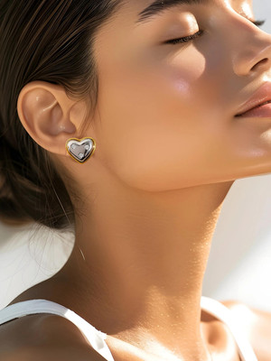 Rubans Voguish Rubans 18K Gold & Silver Dual-Plated Heart-Shaped Cubic Zirconia Stud Earrings Zircon Brass Stud Earring