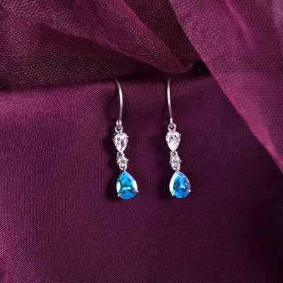 CLARA Pear Solitaire Cubic Zirconia Sterling Silver Drops & Danglers